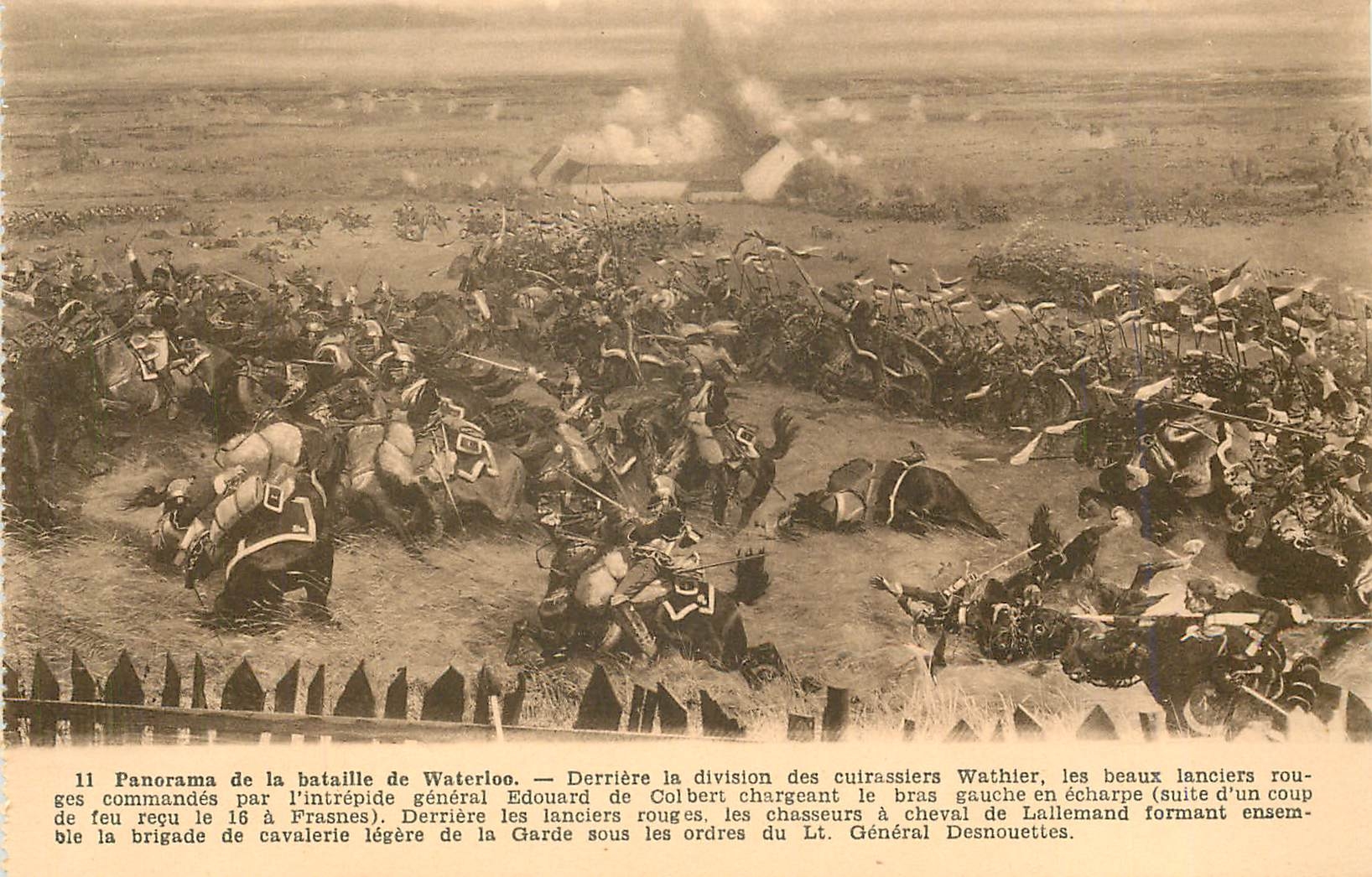CPA Panorama de la Bataille de Waterloo Derriere la division des cuirassiers Wathier 