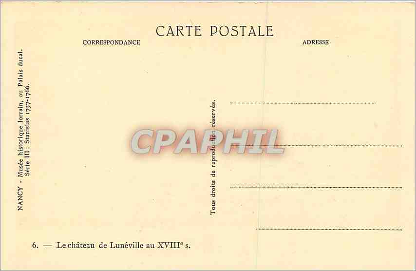 CPA Nancy Musee historique lorrain au Palais Ducal Le chateau de Luneville aux XVIII  — Rückseite