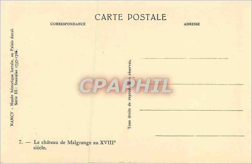 CPA Nancy Musee historique lorrain au Palais Ducal Le chateau de Malgrange  — Rückseite