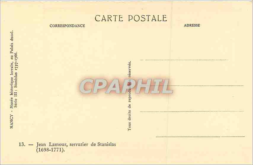 CPA Nancy Musee historique lorrain au Palais Ducal Jean Lamour serrurier de Stanislas  — Verso