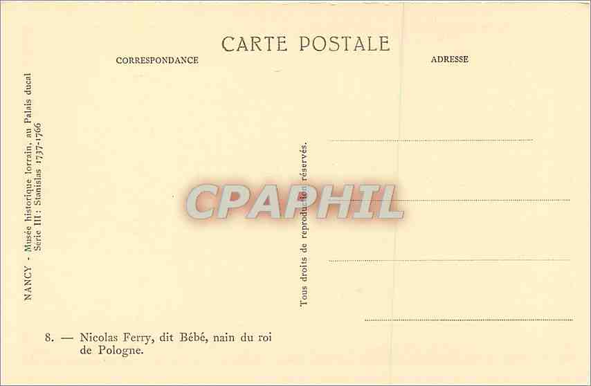 CPA Nancy Musee historique lorrain au Palais Ducal Nicolas Ferry dit bebe nain du roi de Pologne  — Rückseite