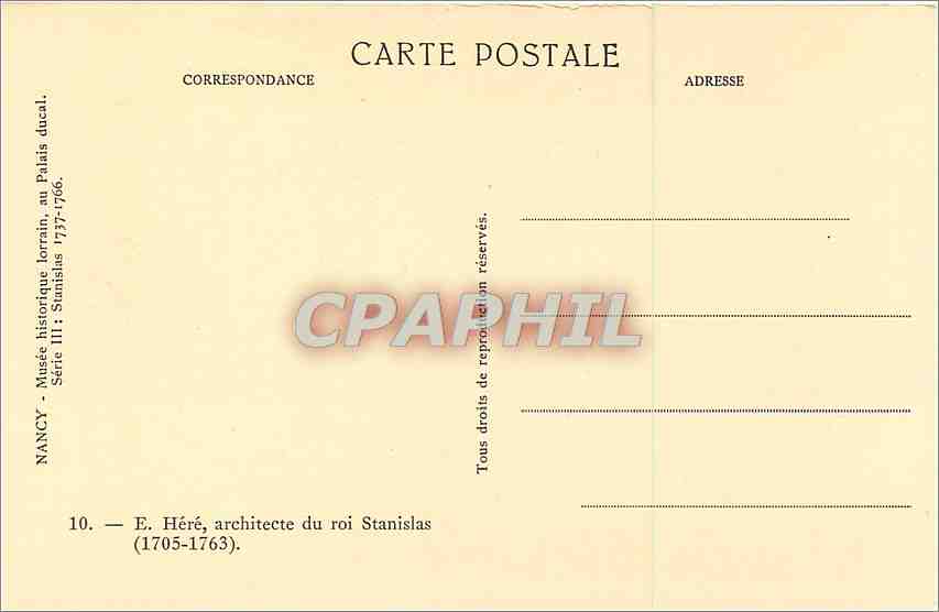CPA Nancy Musee historique lorrain au Palais Ducal E Here architecte du roi Stanislas  — Rückseite