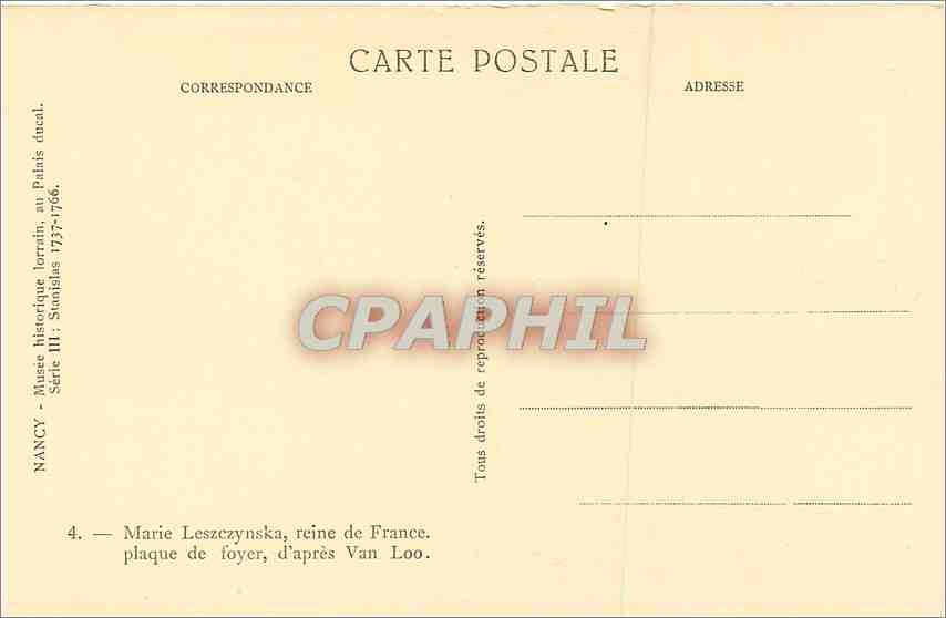 CPA Nancy Musee historique lorrain au Palais Ducal Marie Leszczynska reine de France  — Rückseite