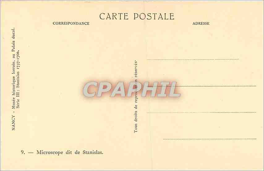CPA Nancy Musee historique lorrain au Palais Ducal Microscope dit de Stanislas  — Rückseite