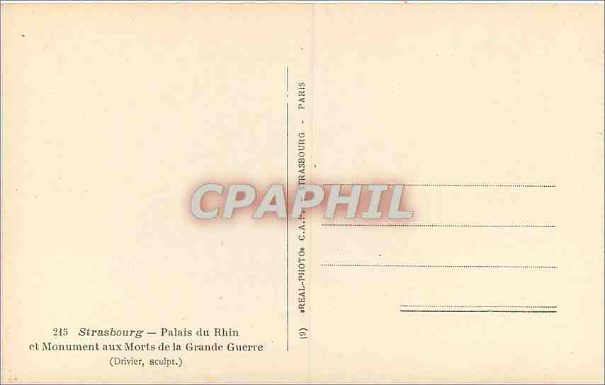 CPA Strasbourg Palais du Rhin et Monument aux Morts de la Grande Guerre  — Verso