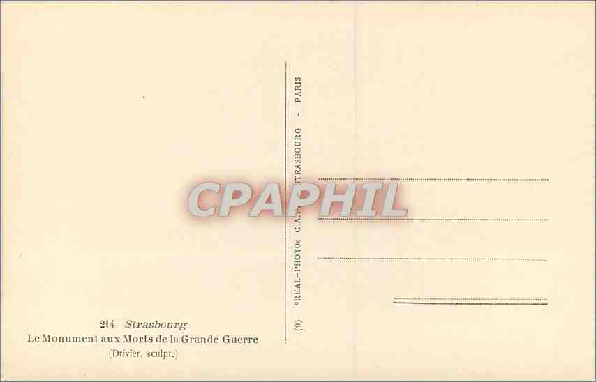 CPA Strasbourg Le Monument aux Morts de la Grande Guerre  — Verso