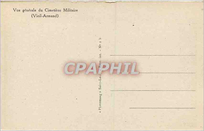CPA Vue generale du Cimitiere Militaire Vieil Armand  — Rückseite
