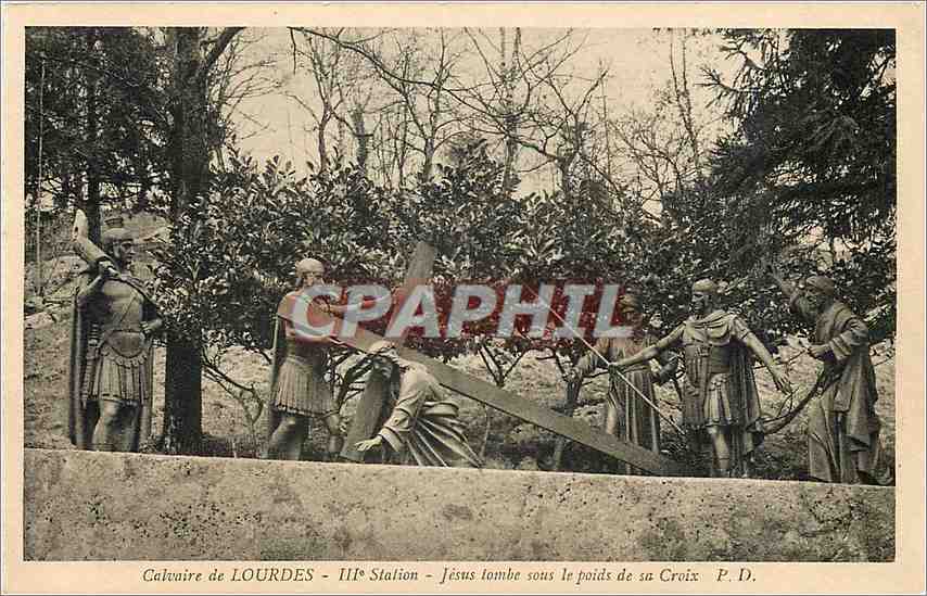 CPA Calvaire de Lourdes III Station Jesus tombe sous le poids de sa Croix 