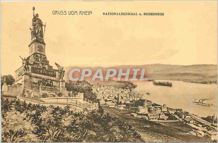 CPA Gruss vom Rhein National Denkmal Rudesheim 