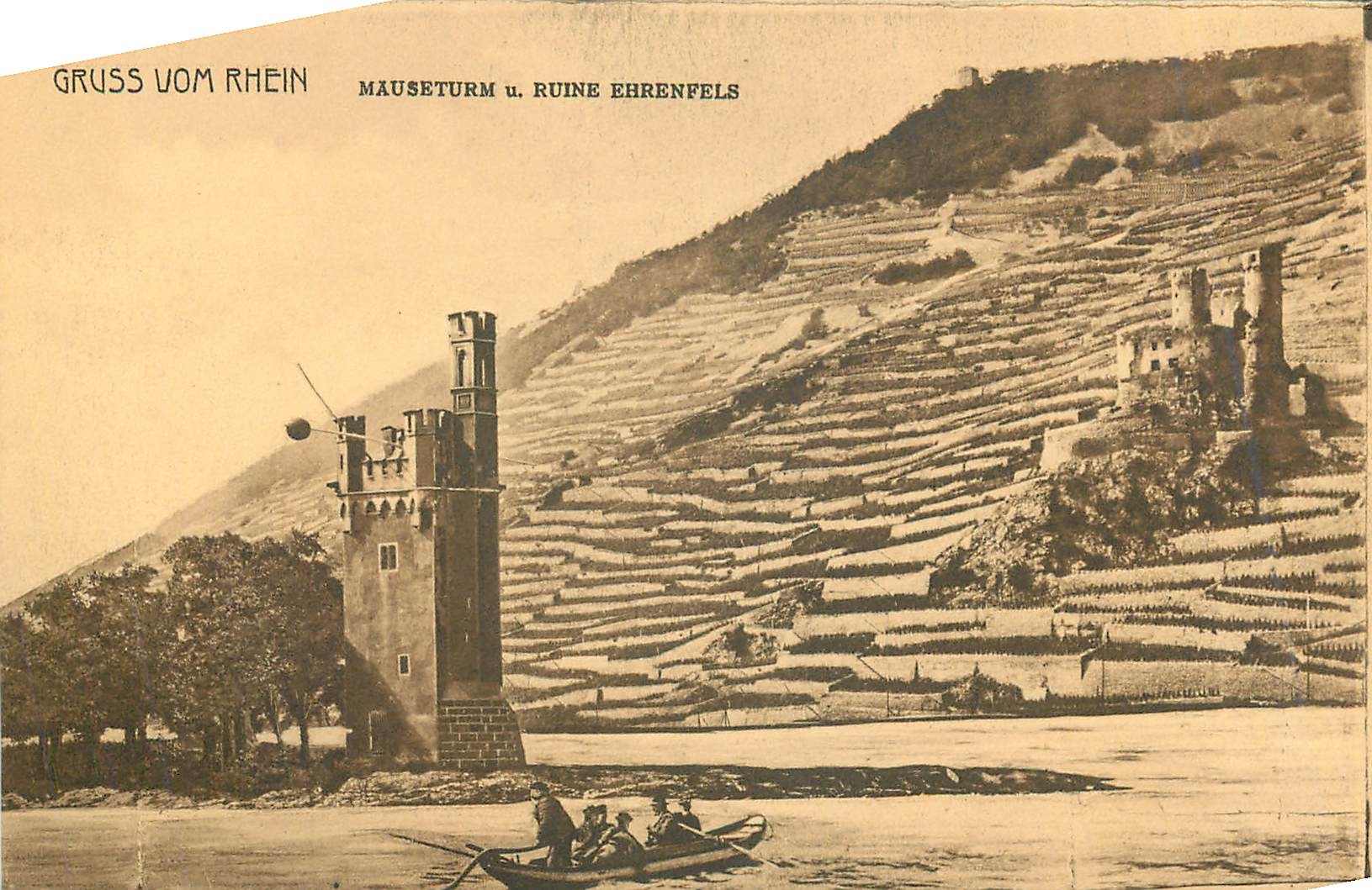 CPA Gruss vom Rhein Mauseturm u Ruine Ehrenfels 