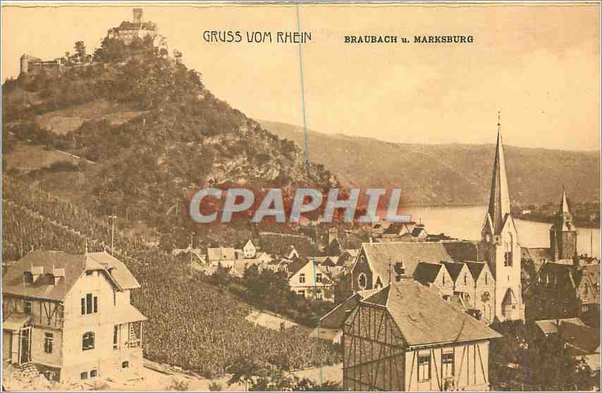 Braubach n. Marksburg — vue du château sur le Rhin — éditeur non visible