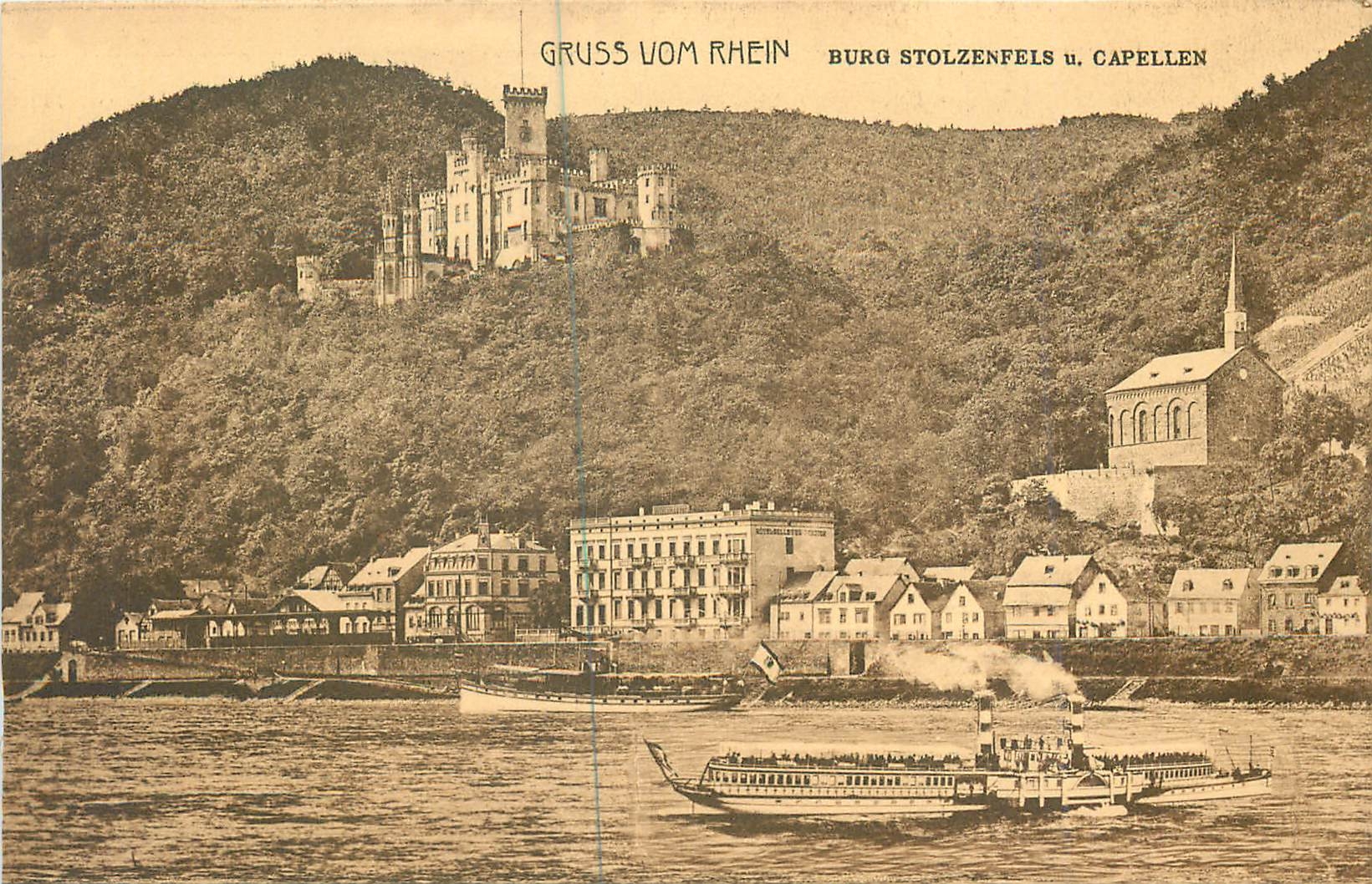 CPA Gruss vom Rhein Burg Stolzenfels u Capellen 