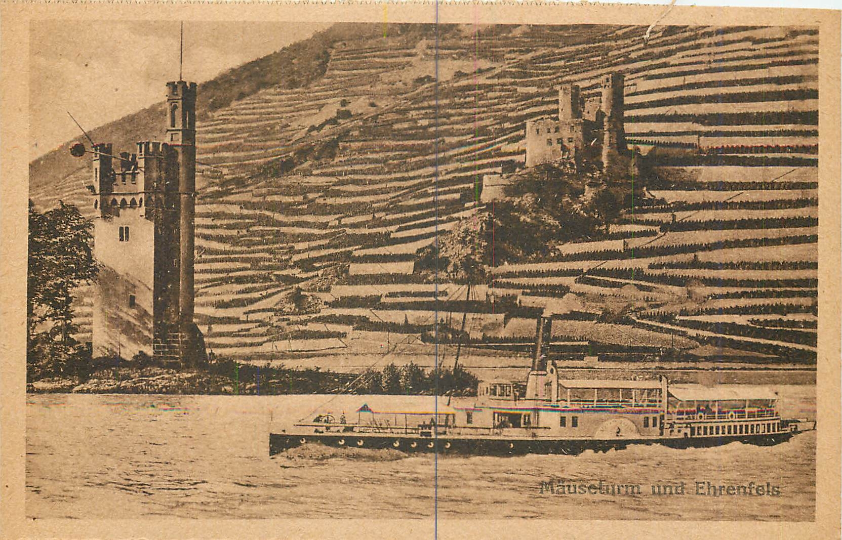 CPA Mauseturm und Ehrenfels Bateau