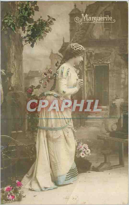 Femme en robe élégante — décor de jardin et édifice — Marguerite, n° 1044-1