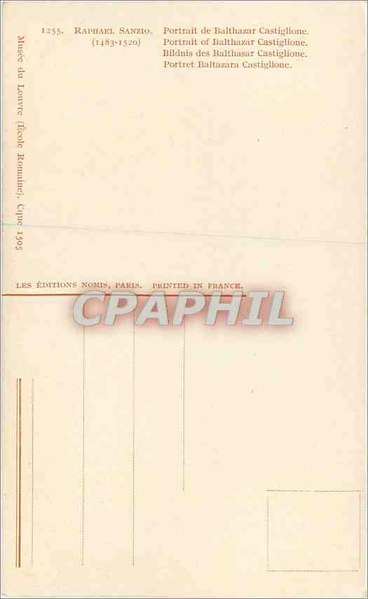 CPA Raphael Sanzio Portrait de Balthazar Castigliano  — Verso