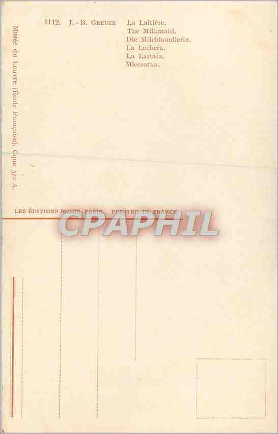 CPA JB Greuze La Laitiere  — Rückseite