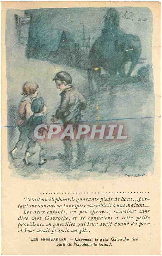 CPA Les Miserables Comment le petit Gavroche tire parti de Napoleon le Grand Poulbot Elephant