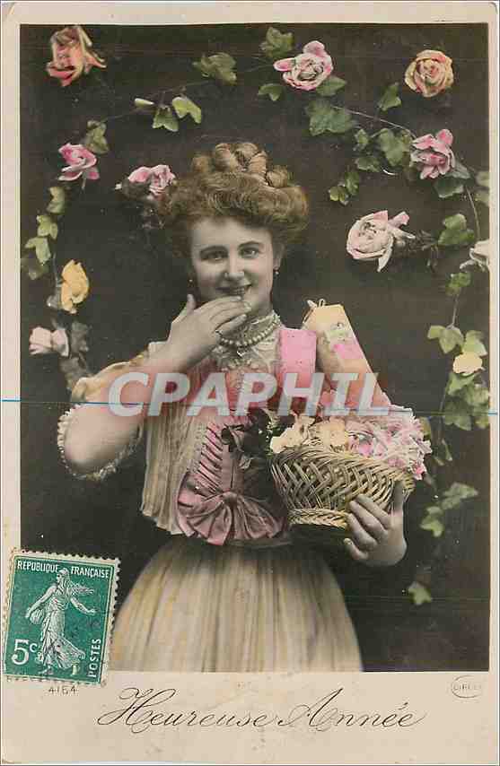 CPA Heureuse Annee Femme