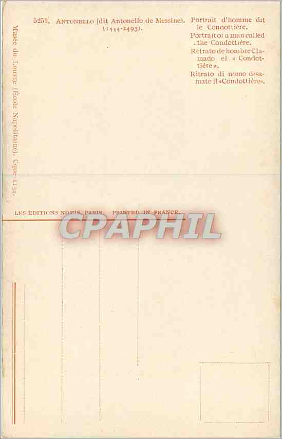 CPA Antonello Portrait d'honne dit le Condottiere  — Verso
