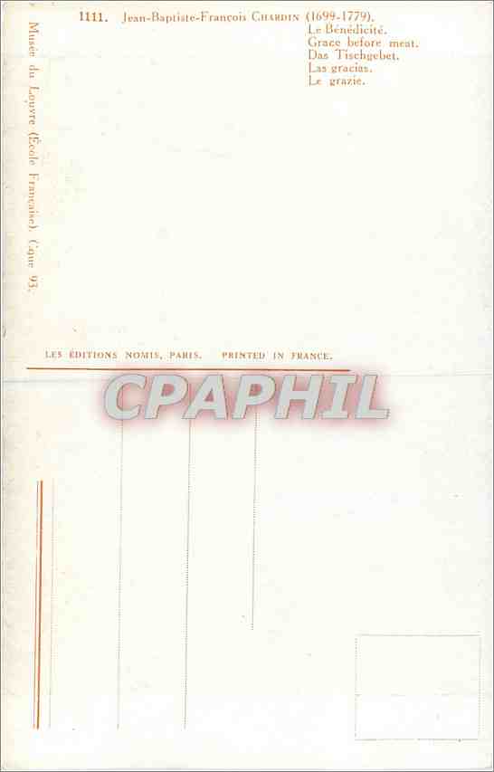 CPA Jean Baptiste Francois Chardin Le Benedicite  — Verso