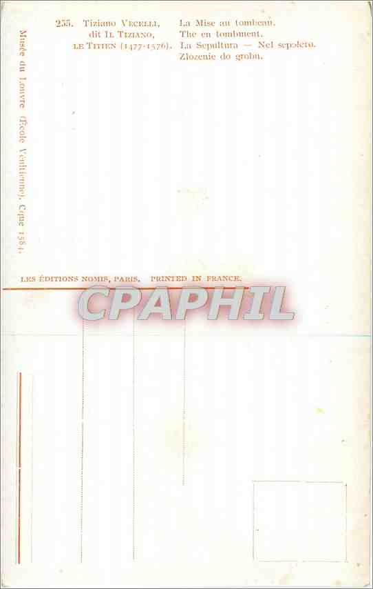 CPA Tizizno Vecelli La Mise au tombeau  — Rückseite