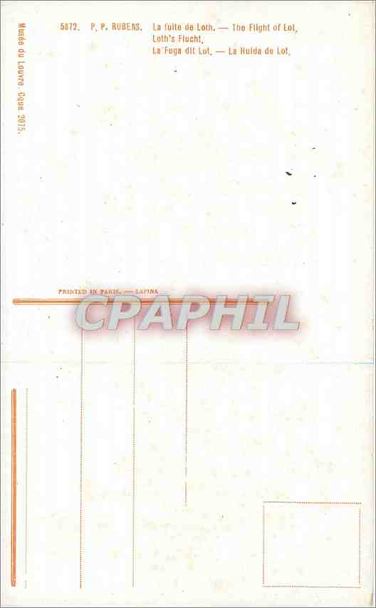 CPA PP Rubens La fuite de Loth  — Verso