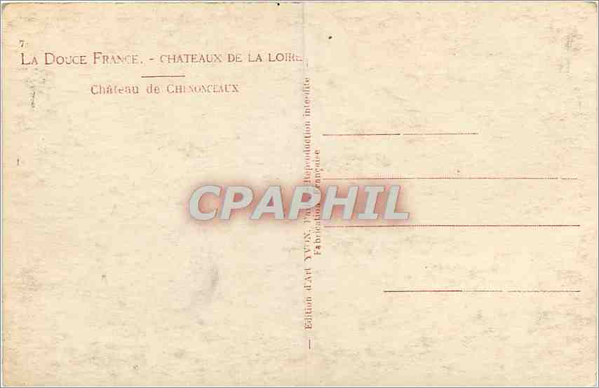 CPA Chateaux de la Loire Chateau de Chenonceaux  — Rückseite