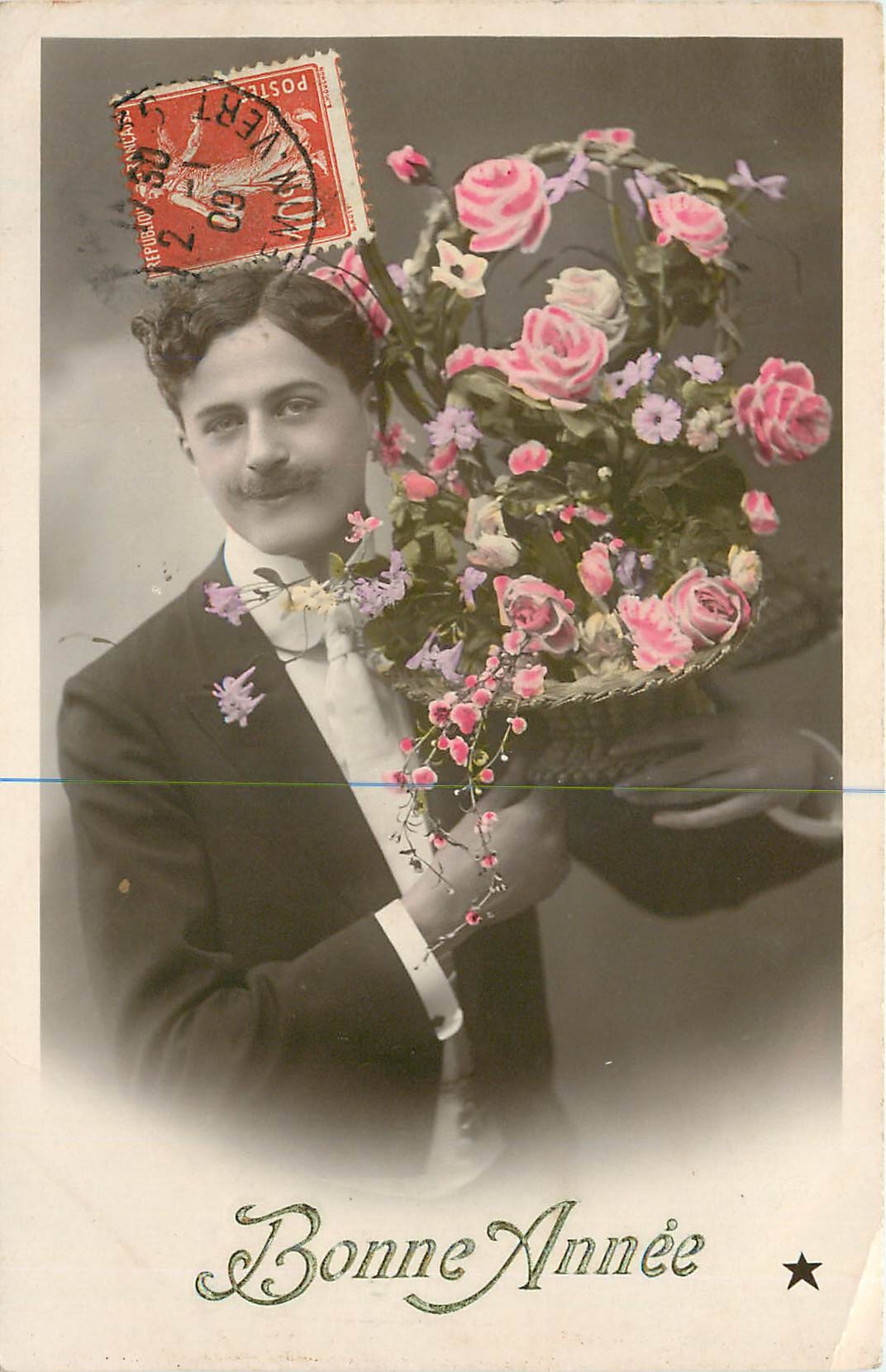 Man in Suit Holding a Bouquet of Roses — Happy New Year — VEC Mark Series No. 3467