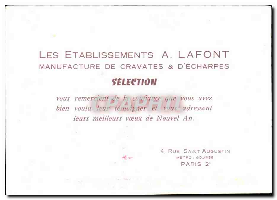 Fantaisie Illustrateur CPA Caleche Diligence Etablissements Lafont Cravates et echarpes Saint Augustin Paris 2eme — Rückseite