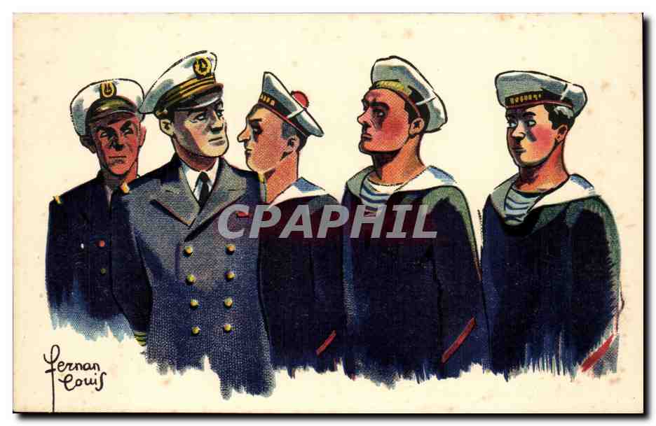 CPA Humour illustrateur Fernan Louis Marins MarinePermissionnaires a l'appel