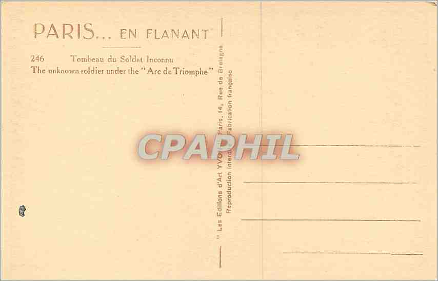 CPA Paris Tombeau du Soldat Inconnu  — Rückseite