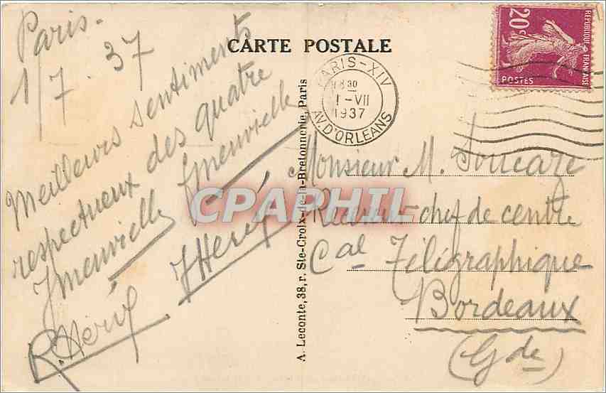 CPA Paris Pavillon de Flore  — Rückseite
