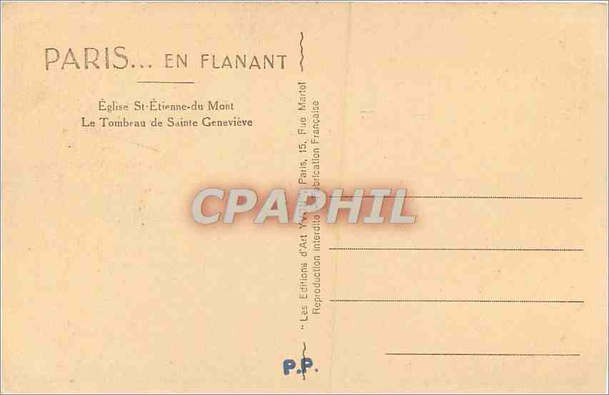 CPA Paris Eglise St Etienne du Mont Le Tombeau de Sainte Genevieve  — Verso