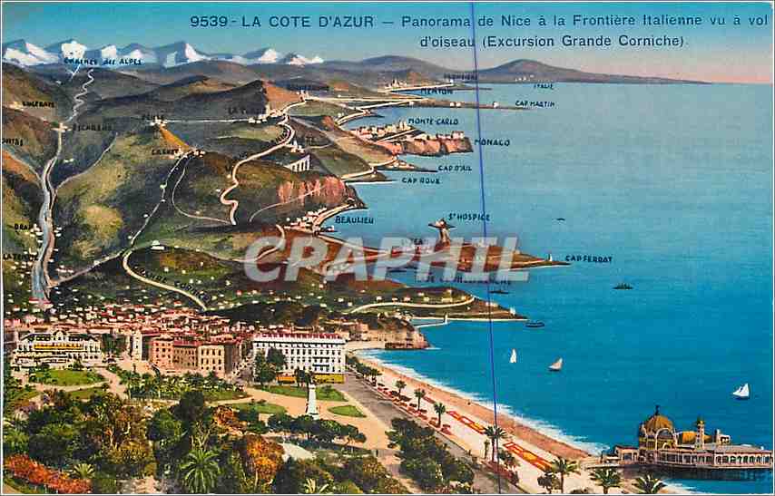 CPA La Cote d'Azur Panorama de Nice a la Frontiere Italienne vu a vol d'oiseau 