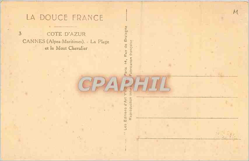 CPA Cote d'Azur Cannes Alpes Maritimes La Plage et le Mont Chevalier  — Rückseite