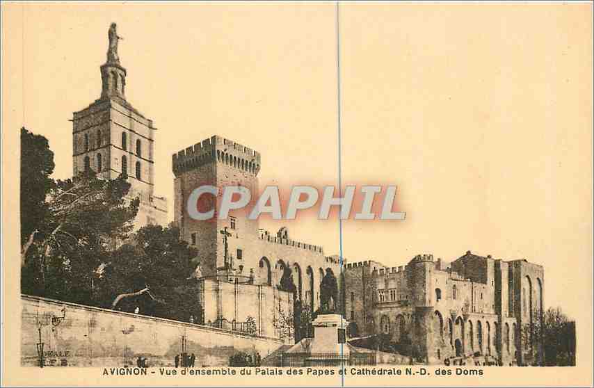 CPA Avignon Vue d'Ensemble du Palais des Papes et Cathedrale ND des Doms 