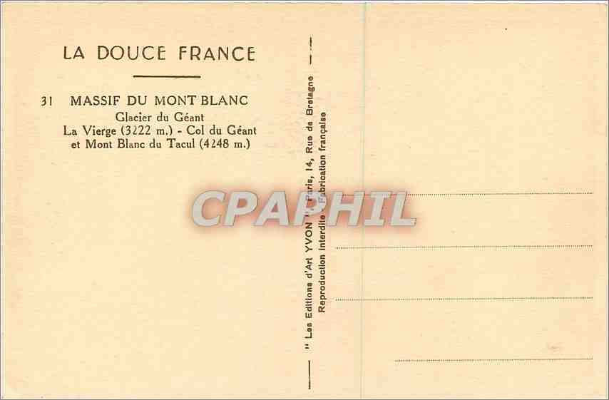 CPA Massif du Mont Blanc Glacier du Geant La Vierge Col du Geant et Mont Blanc du Tacul  — Rückseite