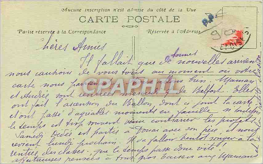 CPA Le Ballon d'Alsace Le Sommet du Ballon  — Rückseite
