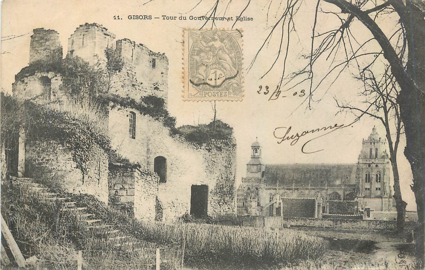 Gisors — Turm des Gouverneurs und Kirche — unbekannter Verlag, Seriennummer 11