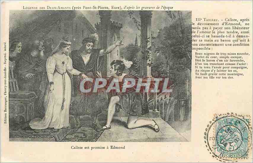 CPA Legende des Deux Amants pres Pont St Pierre Eure Caliste est promise a Edmond