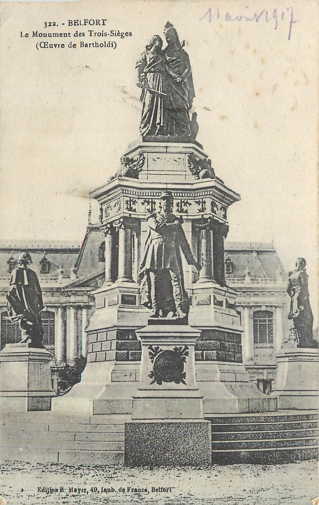 CPA Belfort Le Monument des Trois Sieges 