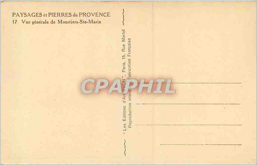 CPA Paysages et Pierres de Provence Vue generale de Moustiers Ste Marie  — Verso