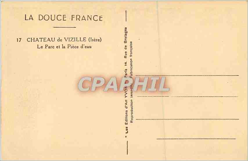 Château de Vizille — Le Parc et la Pièce d'eau — Éditions d'Art Yvon, Paris — Rückseite