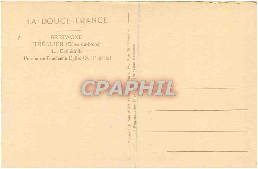 CPA Bretagne Treguier Cotes du Nord  — Rückseite