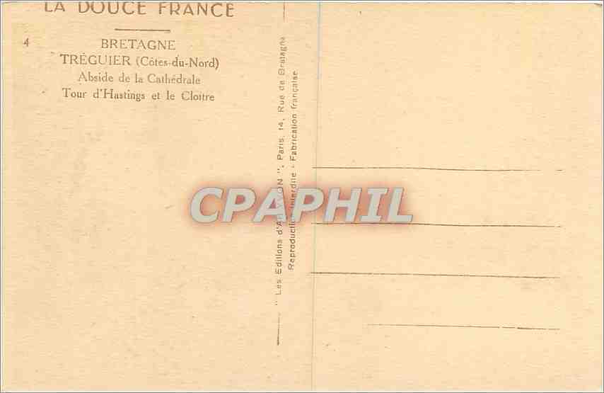CPA Bretagne Treguier Cotes du Nord Abside de la Cathedrale  — Rückseite