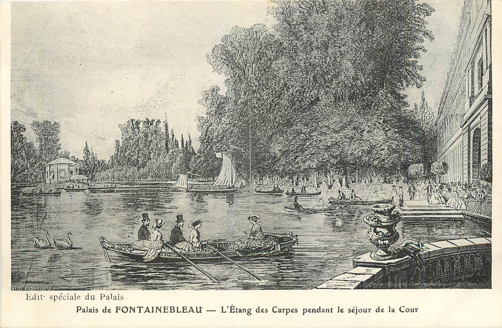 Palais de FONTAINEBLEAU — L'Étang des Carpes pendant le séjour de la Cour