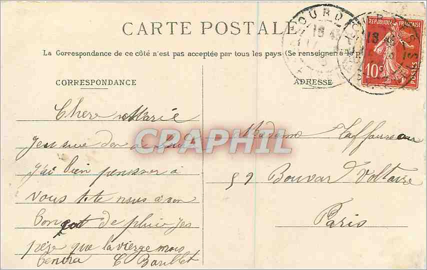 CPA Lourdes Calvaire  — Verso
