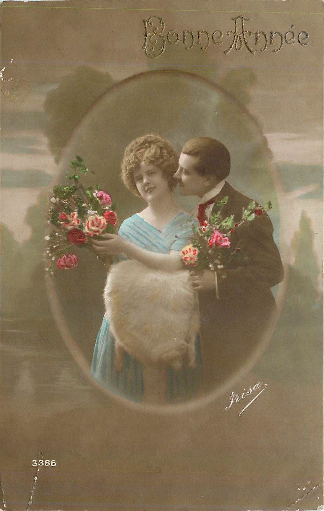 CPA Bonne Annee Femme Militaria