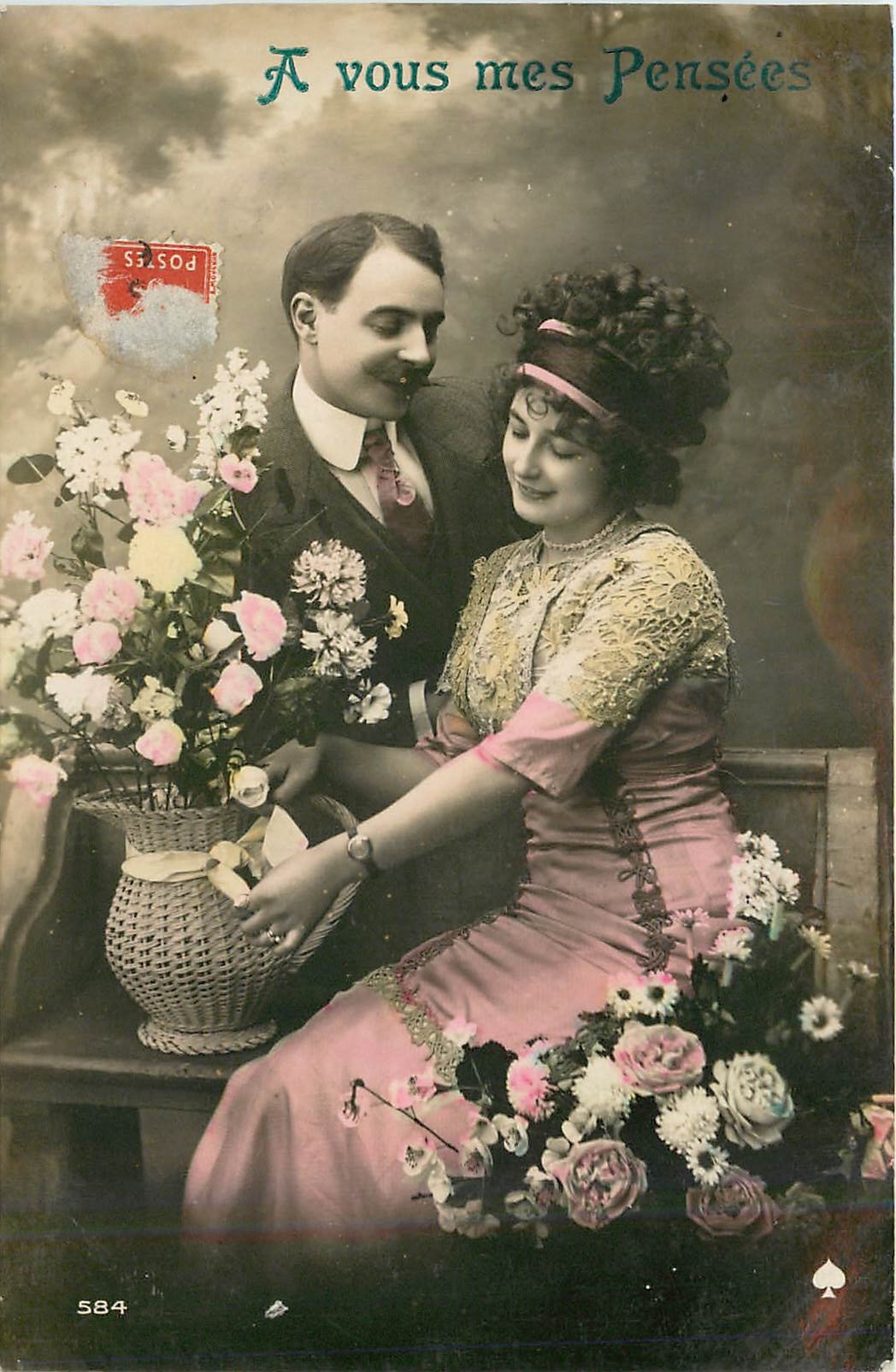 Couple avec bouquet — A vous mes Pensées — Sposes