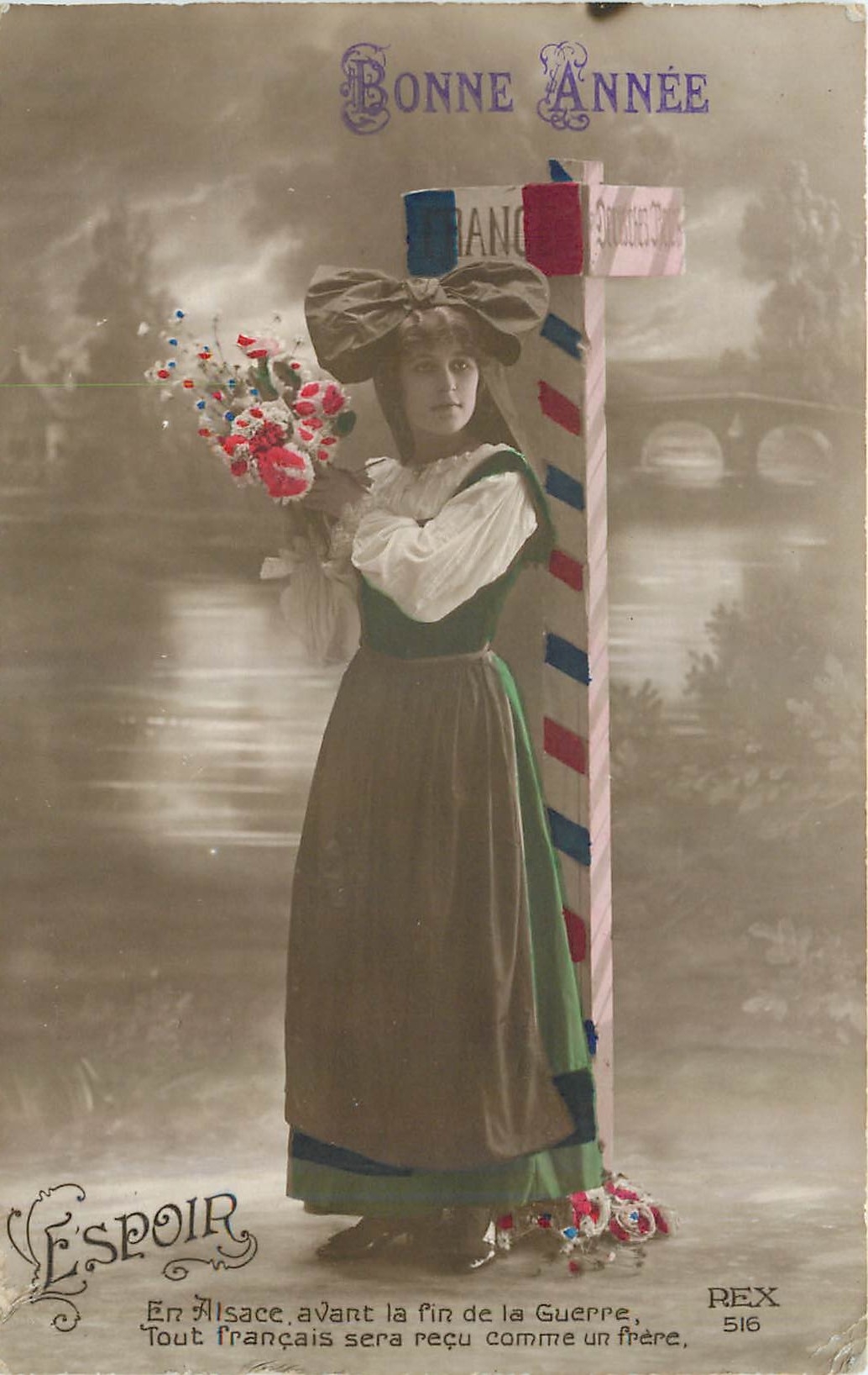 CPA Bonne Annee Femme Alsace
